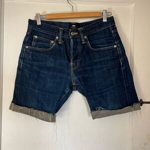 Edwin Denim Jean Shorts - Dark Wash - Cut Off - Button Fly 29